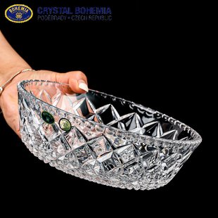 捷克进口BOHEMIA水晶玻璃果盘家用碗沙拉碗透明刻花果盘客厅果斗