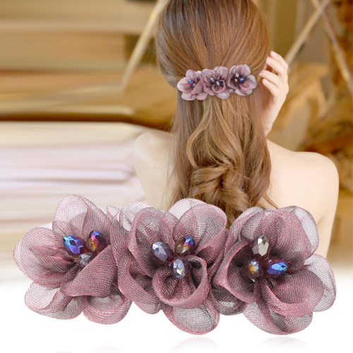 发夹韩国花朵绢纱一字头饰品