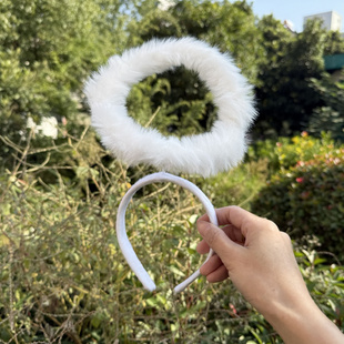 六一儿童节毛绒白色星星月亮公主天使光环头饰发箍天使头带Cos