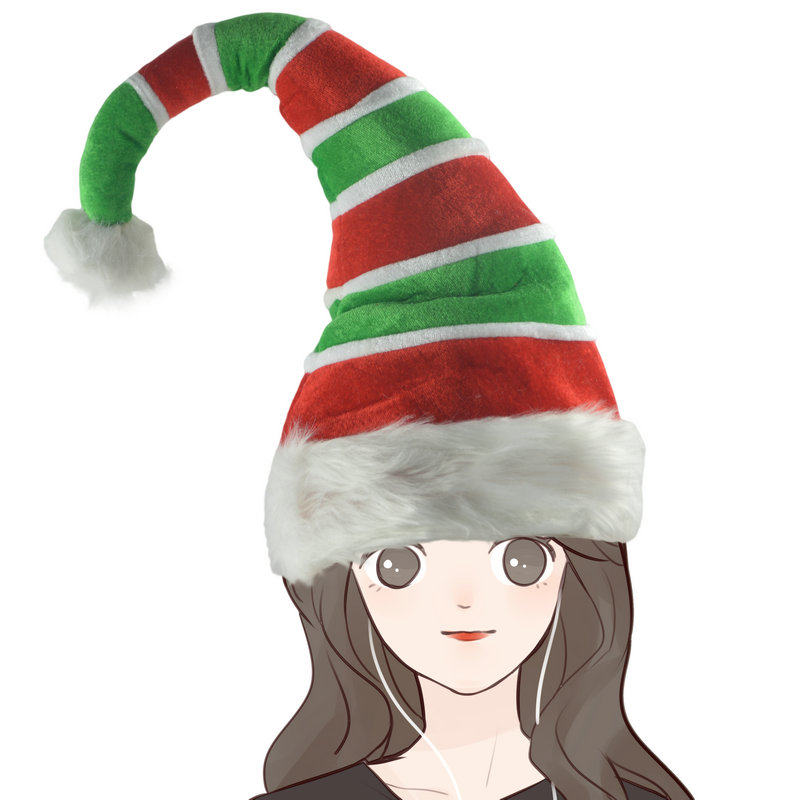 圣诞派对装饰品精灵圣诞帽圣诞节精灵帽子小丑帽红弯角红绿条纹帽