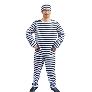 五娃争福万圣节搞怪演出服成人囚犯服囚服黑白条纹犯人服装活动服
