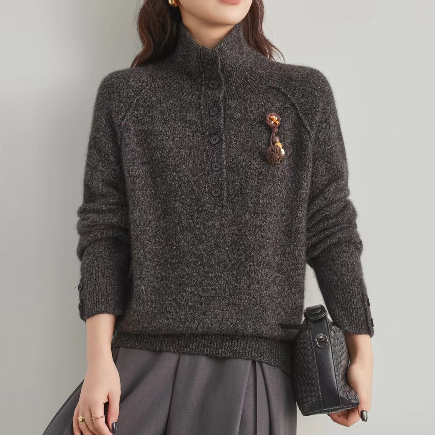 褚老大双鹿半高领毛衣女羊毛衫