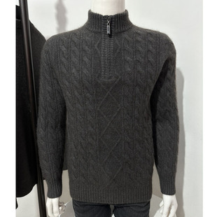 拉链领毛衣男款冬季加厚高级感内搭针织上衣雪马唐古拉纯牦牛绒衫