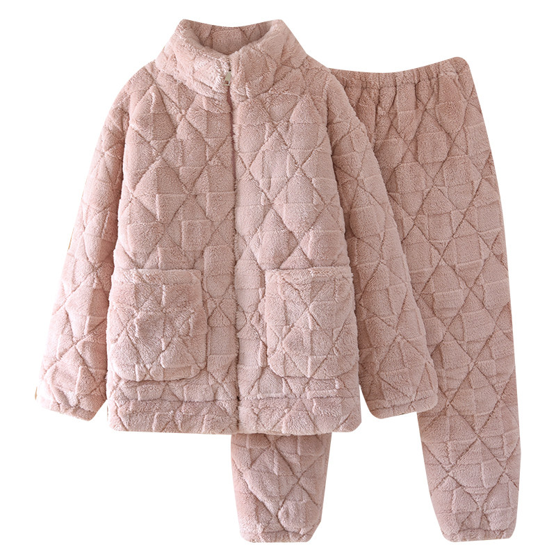 PAJAMAS LADIES WINTER CORAL VELVET COTTON THREE LAYERS THICKENED VELVET PLUS FAT PLUS SIZE MENS WINTER LOUNGEWEAR SET