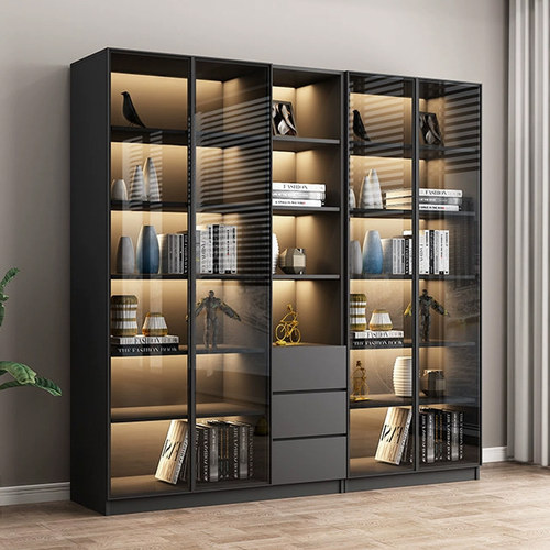 轻奢书柜带玻璃门手办红酒展示柜