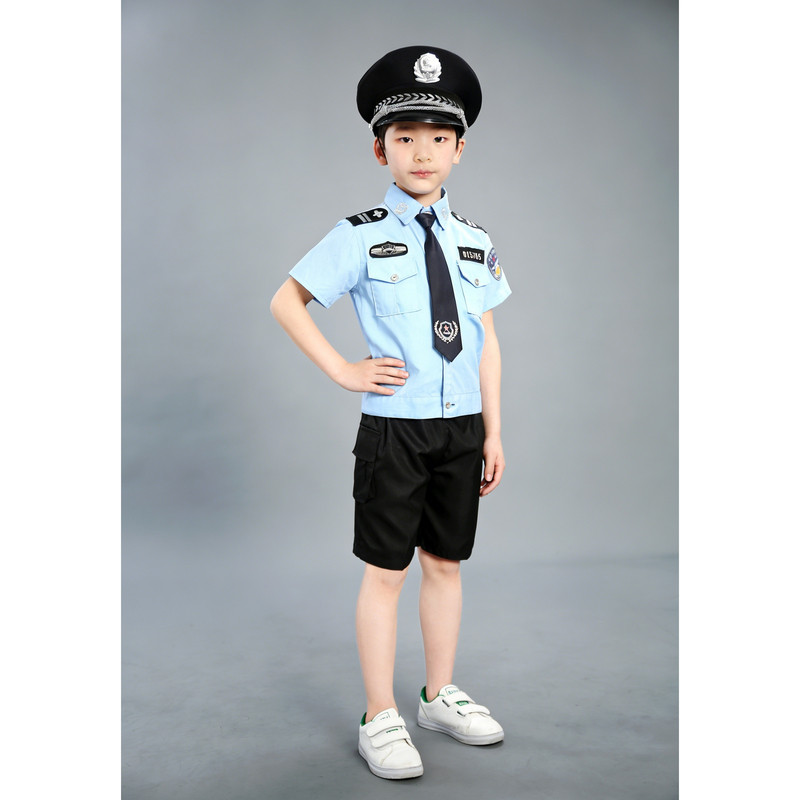 儿童警察服男童短袖警官制服小交警角色扮演表演服装套装