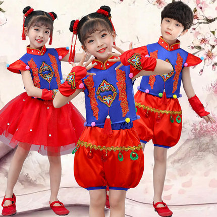 儿童中国少年郎小梦娃舞蹈服装幼儿园中国舞演出服喜庆打鼓表演服