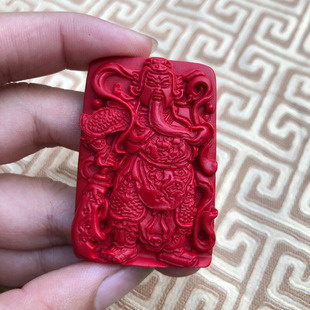 台湾天然朱砂大刀关公吊牌转运护身男女武财神项链挂件送证书