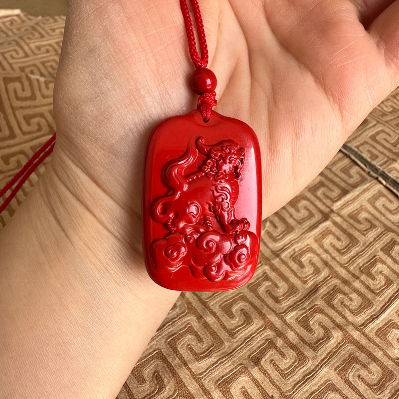 嫣芝美玉男女朱砂火麒麟吊坠项链