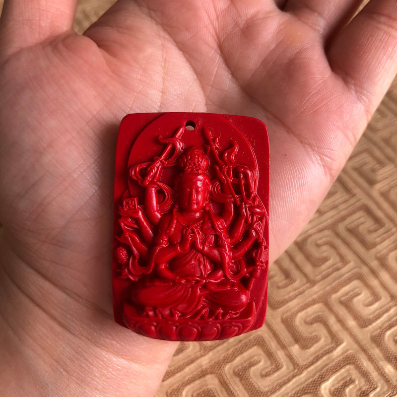 准提菩萨玉佩项链台湾原色朱砂佛牌护主挂件男女随身钥匙扣吊坠