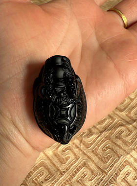 龙龟挂件天然黑曜石项链金钱龟吊坠男女玉石龙头龟钥匙扣送证书