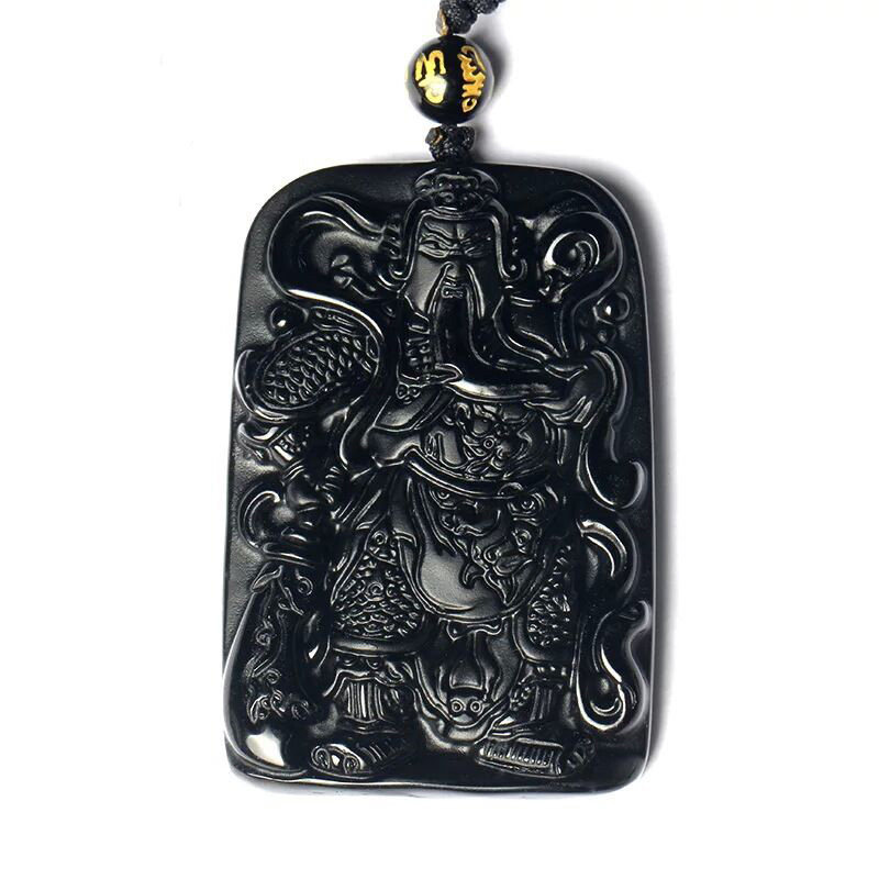 黑曜石吊坠关公玉牌转运玉佩武财神项链男女挂件送证书