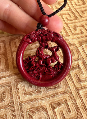 三羊开泰钥匙扣台湾原矿朱砂生肖玉佩项链圆牌领头羊吊坠玉石挂件