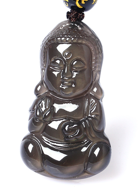 冰种黑曜石招财挂件宝宝佛送证书