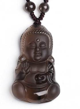 天然黑曜石冰种玉佩证书宝宝佛