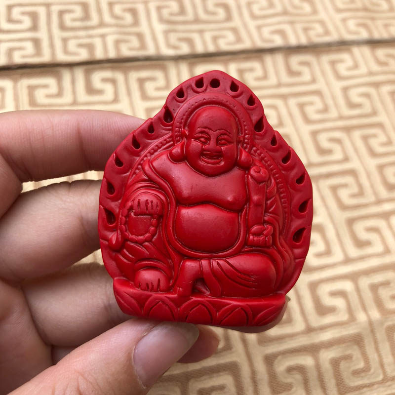 帝王红火焰边弥勒佛玉佩挂件朱砂本命年男女吊坠车挂