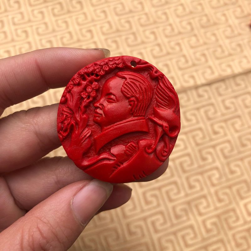 天然朱砂毛爷爷头像项链帝王红青年毛主席男女款毛衣链挂件