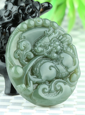 天然项链麒麟和田青玉送证书