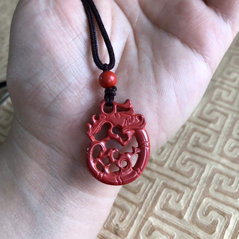 龙手机链台湾原矿朱砂生肖龙玉佩项链楼空雕刻玉龙钥匙扣男女挂件