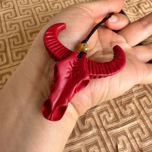 牛头吊坠台湾原色朱砂牛角挂件佤族原始部落牛头骷髅项链送证书