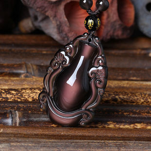 彩虹眼黑曜石如意花瓶项链平平安安玉瓶男女吊坠证书