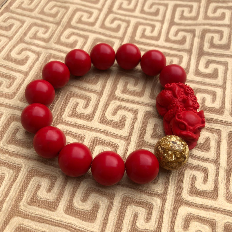 台湾朱砂男士帝王红貔貅证书佛珠