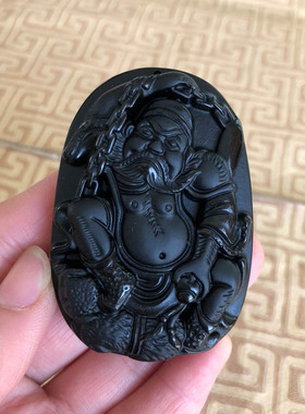 天然黑曜石钟馗捉鬼玉佩项链男女馗挂件玉石吊坠送证书