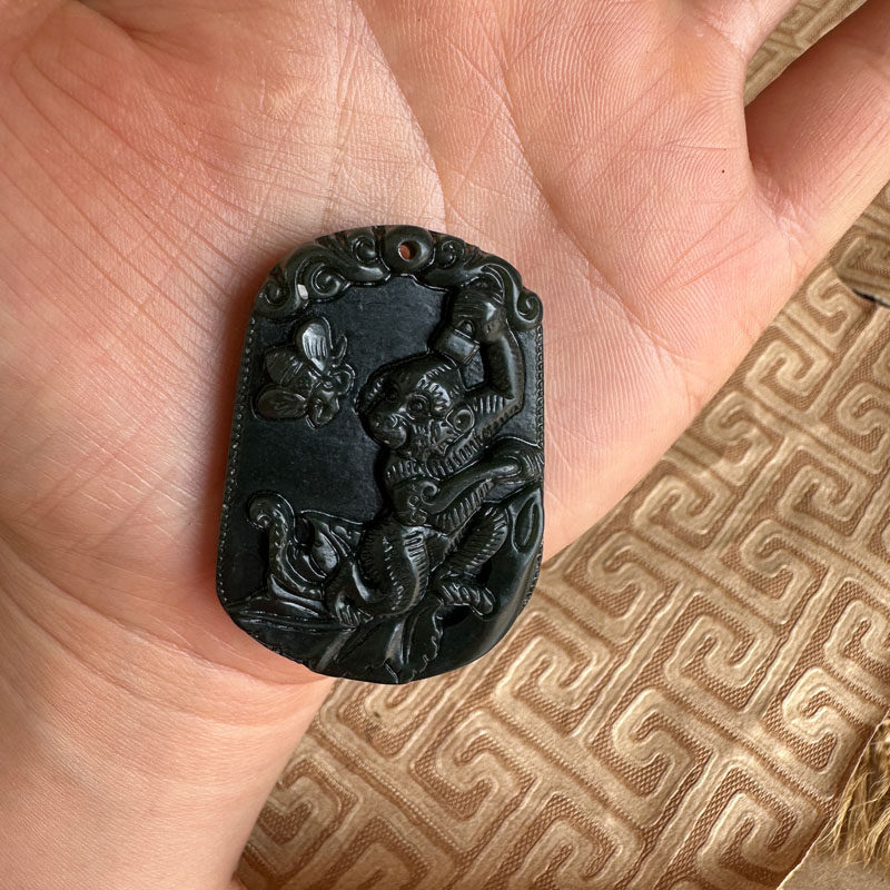 玉猴护主玉佩项链天然和田青玉蝉猴争鸣吊坠本命年男女生肖挂件