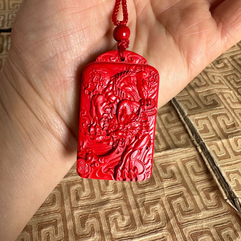 嫣芝美玉男女朱砂独角神兽玉吊坠