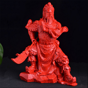 大刀关公供奉佛像摆件台湾朱砂帝王红武财神摆件