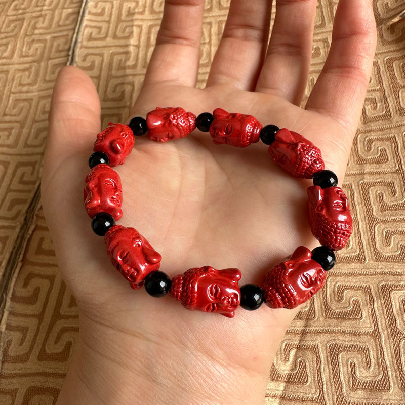 大日如来佛头手链台湾原色朱砂玉佛头珠手链男女本命年手串