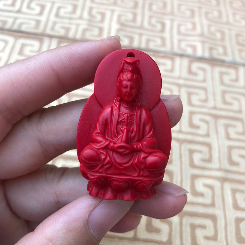 玉观音玉佩项链天然朱砂帝王红观世音菩萨本命年吊坠
