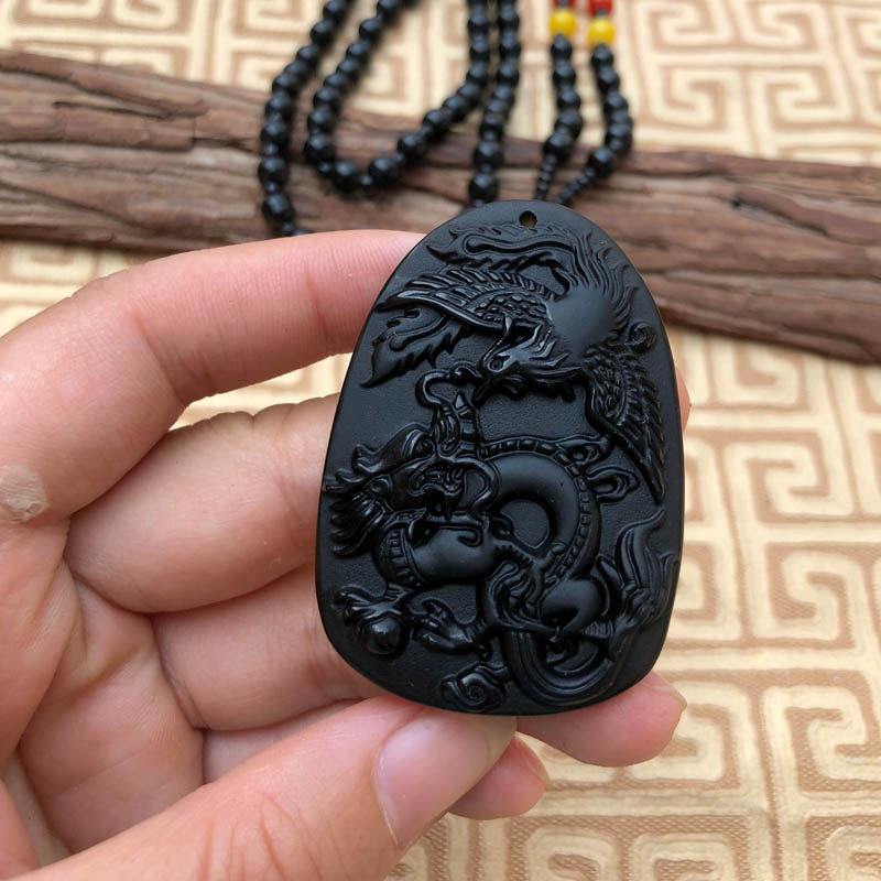 天然黑曜石招桃花随身挂件送证书