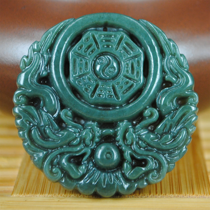 双龙戏珠玉佩五行八卦证书吊坠图片