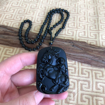 天然黑曜石马上封侯吊坠送证书