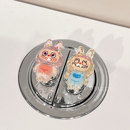 马桶盖按钮按压器可爱卡通拉布布长美甲专用卫生间冲水开关辅助