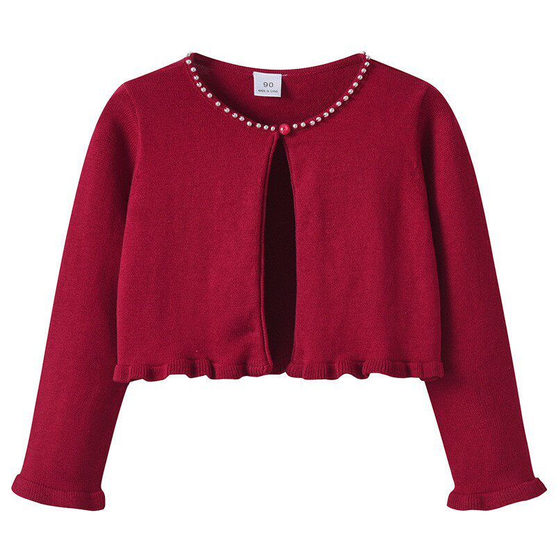 高级感钉珠纱裙礼服披肩女童针织开衫儿童木耳边毛衣公主裙小外套