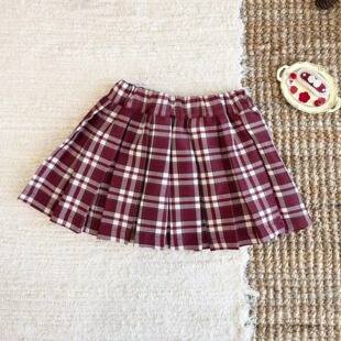 小女孩过年裙子5女童学院风格子短裙女宝宝百褶裙3岁女童秋冬半裙