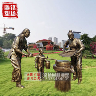 玻璃钢仿铜雕塑人物定制消防员民俗农耕商业美陈户外园林景观摆件