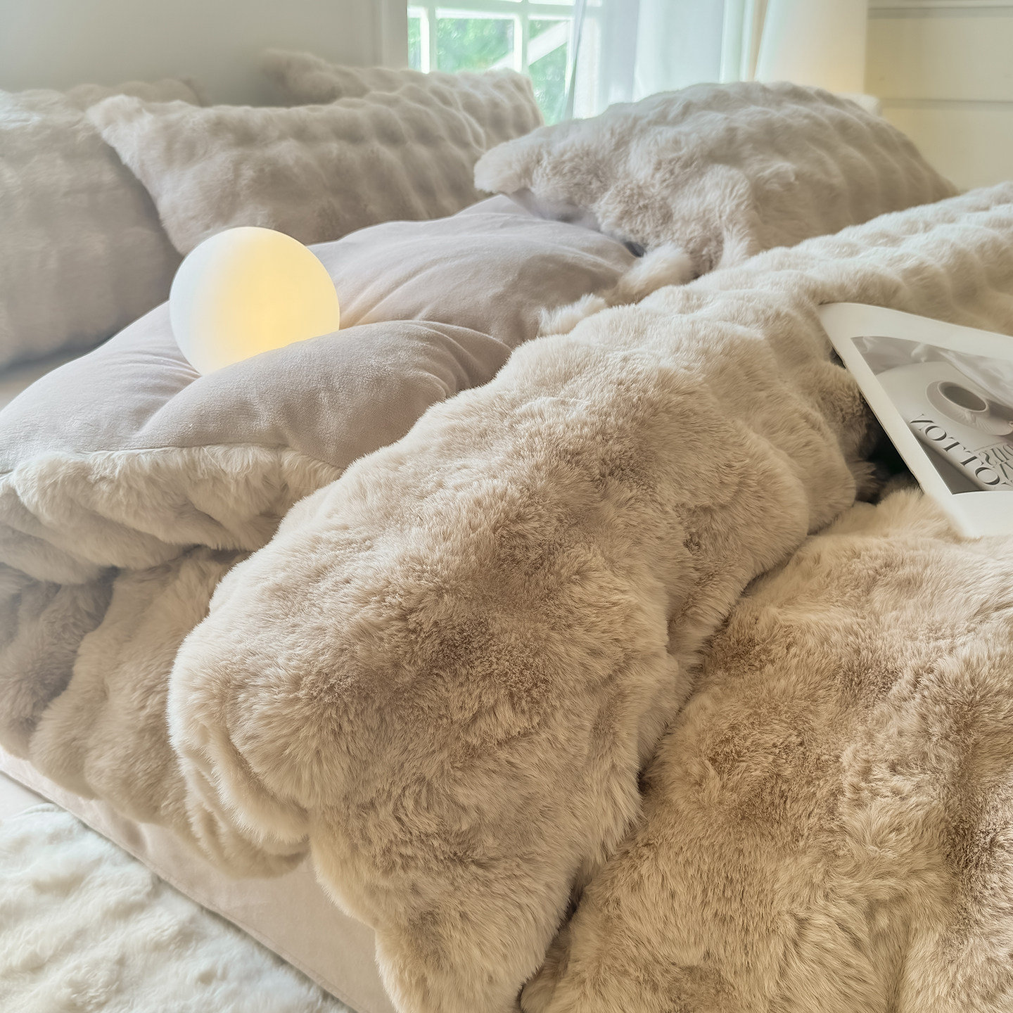 冬季兔毛绒被套牛奶绒加厚保暖毛绒被单法兰珊瑚绒被罩200x230cm