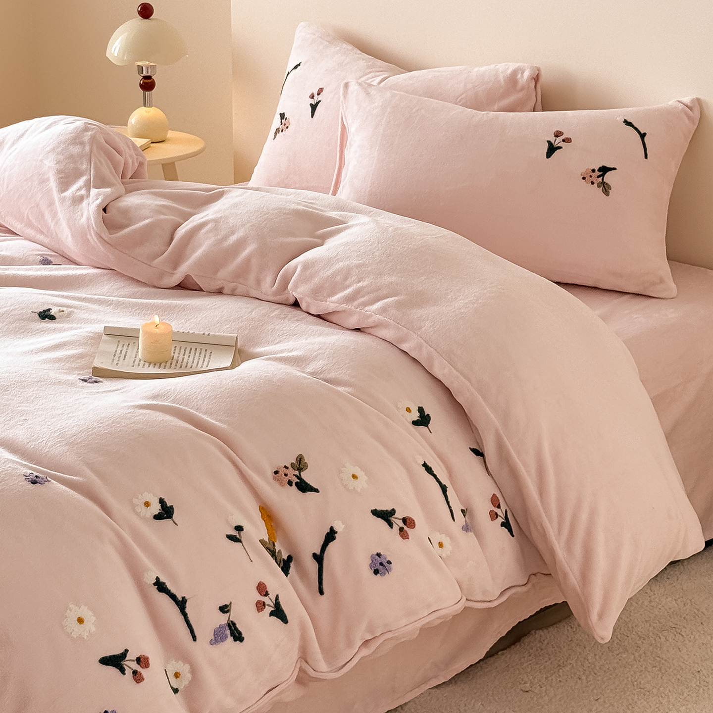 冬季毛巾绣牛奶绒四件套加厚保暖