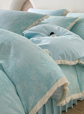 双层纱被罩全棉纯棉2025新款加大双人被套220x240cm花边款四件套