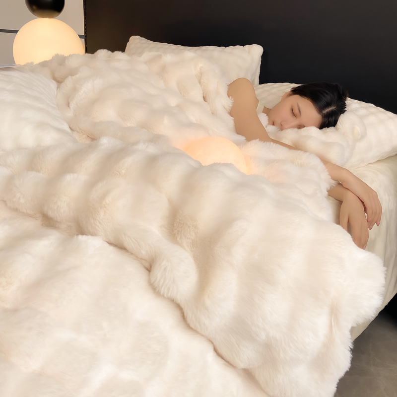 冬季兔毛绒四件套牛奶绒加厚保暖