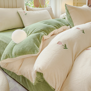 秋冬加厚保暖牛奶绒四件套珊瑚绒床单被套床笠款加绒床上用品冬天