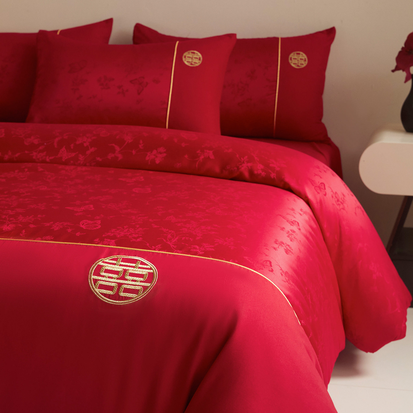 高档水洗棉提花婚庆四件套红色结婚被套床单床笠新婚喜被床上用品,床上用品,婚庆床品套件,淘宝优惠券,粉丝福利购,淘宝优惠卷