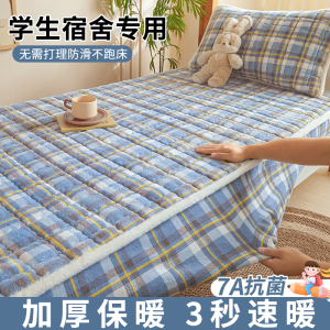 秋冬季学生宿舍专用床笠牛奶绒加厚保暖珊瑚绒床罩单件床垫保护罩