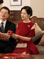 名斓| 妈妈婚宴礼服2023年夏结婚红色改良气质高贵喜婆婆中年旗袍