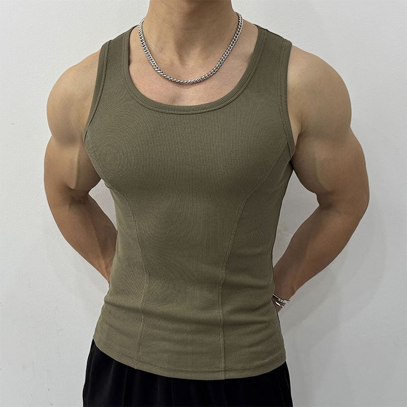 运动背心男士弹力修身无袖跑步训练服收腰健身背心黑色质感紧身衣