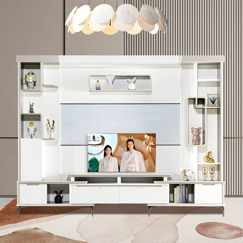 现代简约电视柜背景墙组合家用客厅影视柜酒柜一体储物柜书柜加高