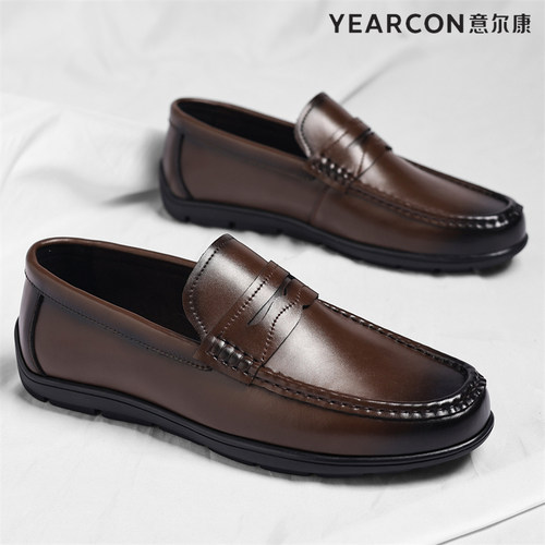 意尔康皮鞋男2025春秋季新款男士商务休闲真皮软底百搭英伦豆豆鞋